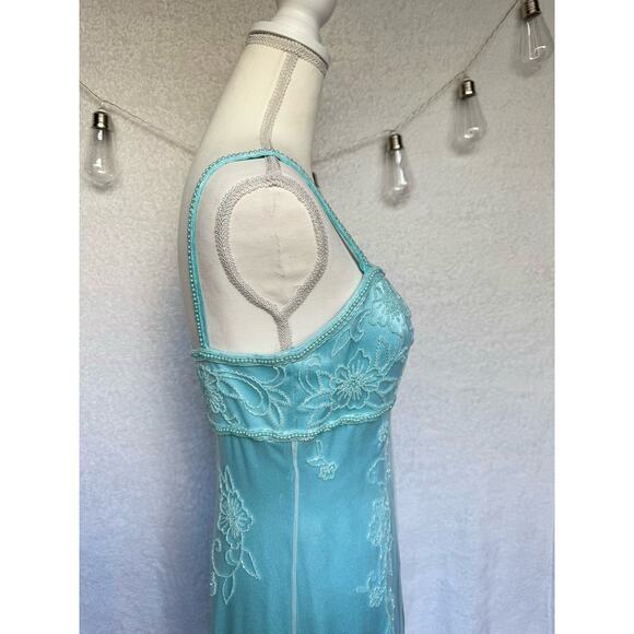 Vintage 90's Cach'e Blue Beaded Floral Maxi Princess Gown Dress Medium - Picture 7 of 13